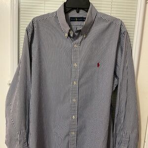 Polo Ralph Lauren XL Long Sleeve White and Royal Blue Striped Shirt